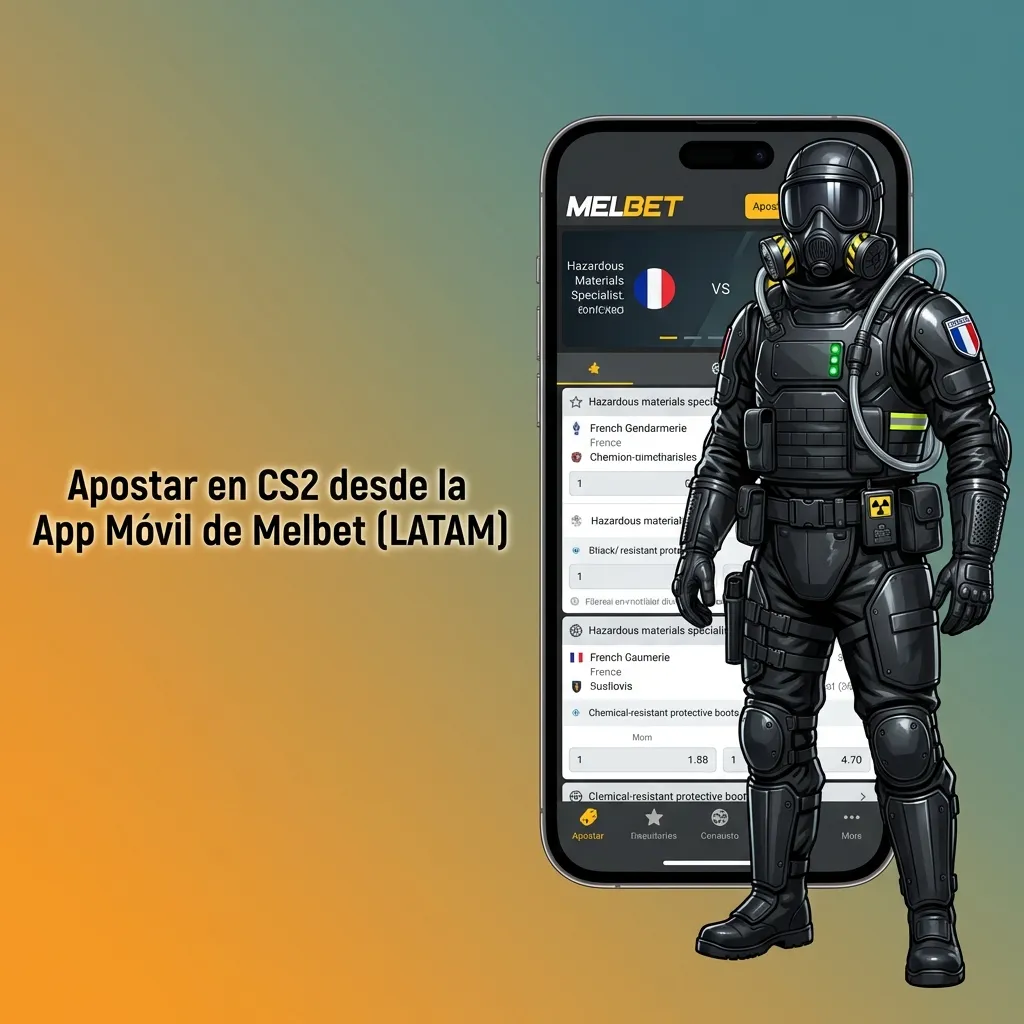 Celular mostrando la app móvil de Melbet con opciones de apuestas en CS2 y mercados de eSports en pantalla