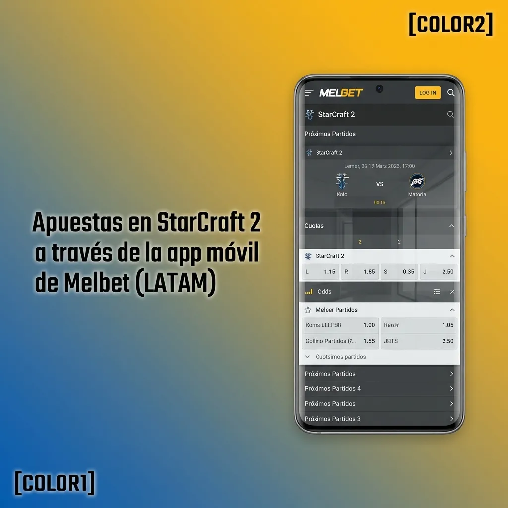 Melbet mobile app interface showing StarCraft 2 esports betting options and tournament selection screen