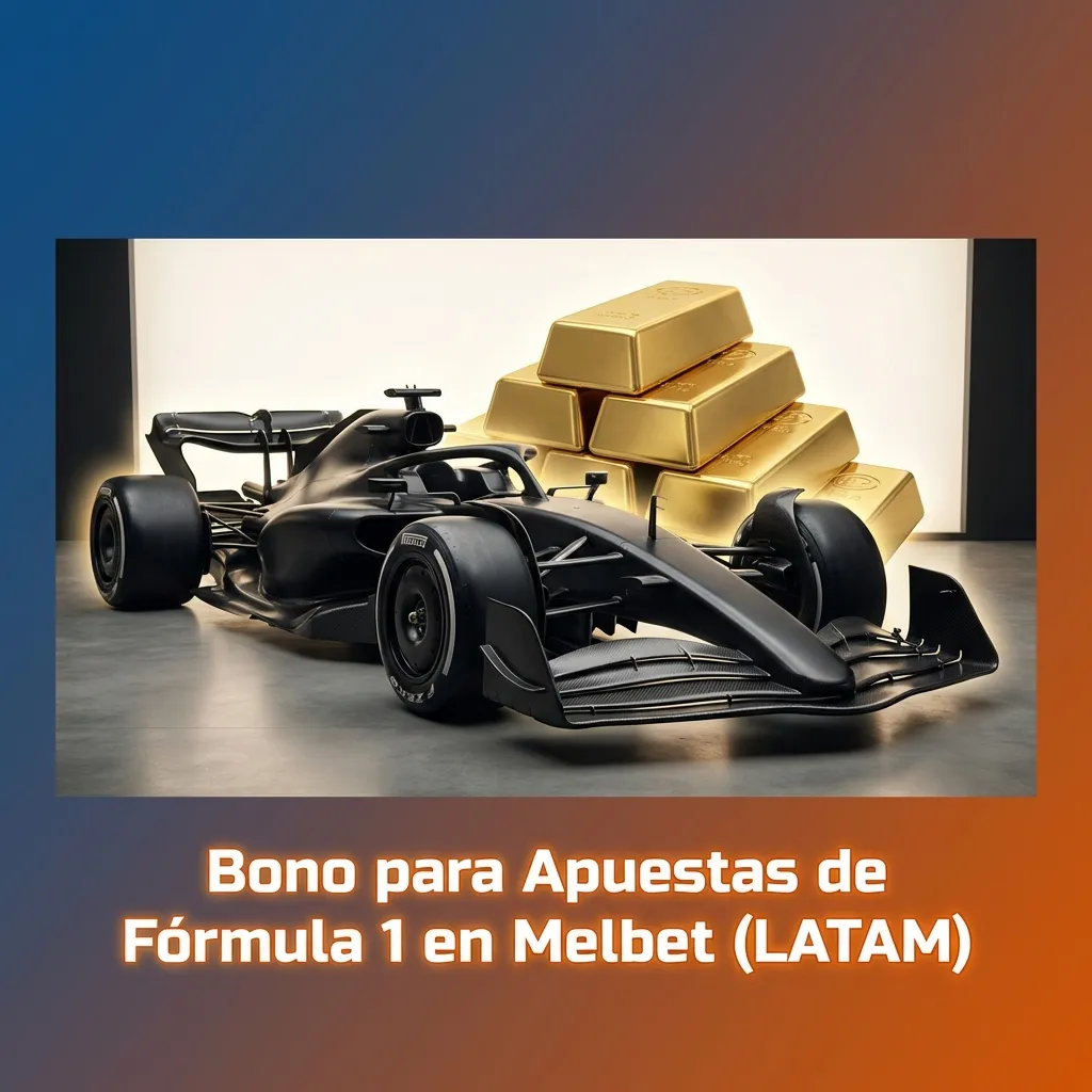 Melbet F1 betting bonus offer showing $1750 MXN welcome bonus for new LATAM users with racing checkered flag design