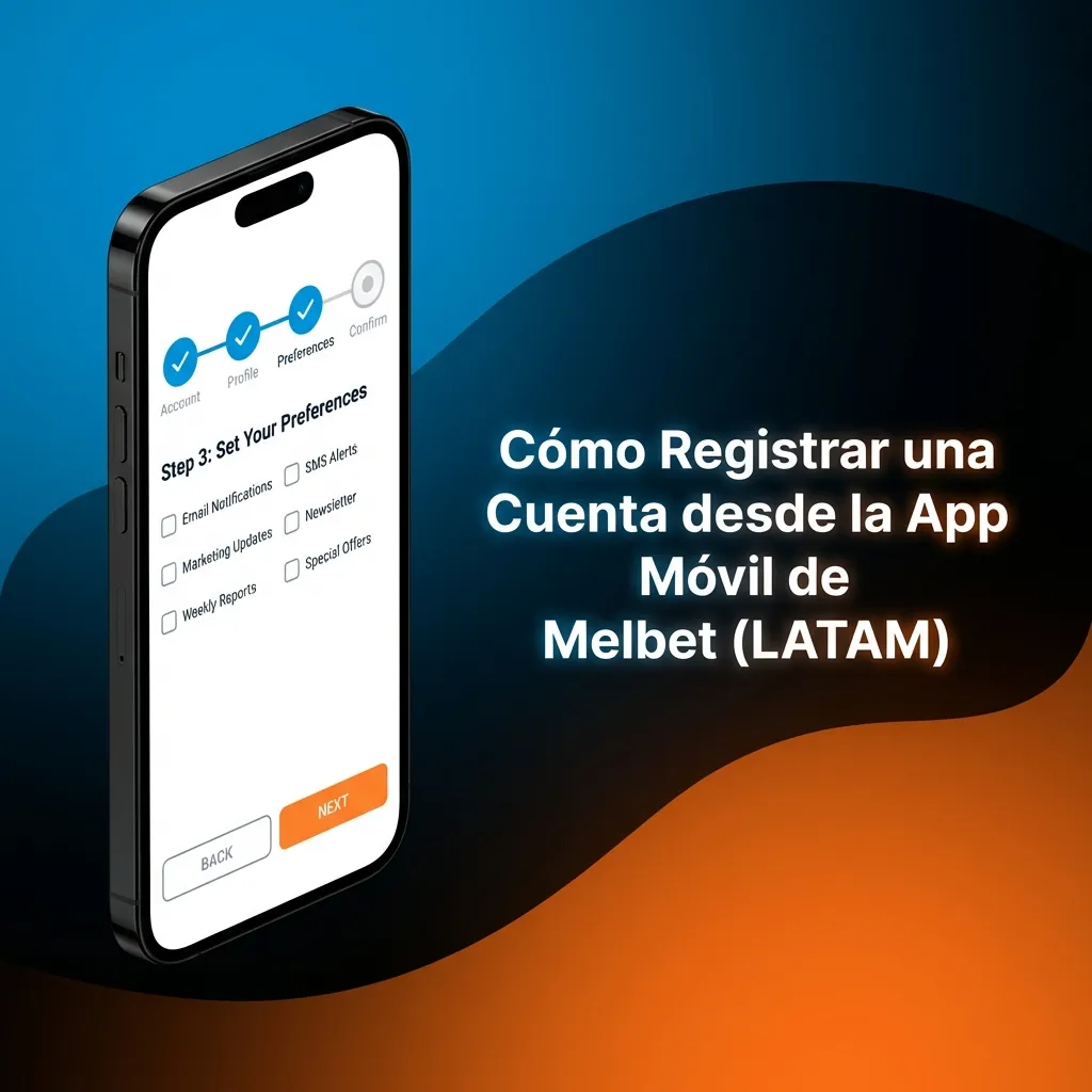 Melbet LATAM mobile app registration screen showing sign-up form with email, phone, and password fields on iOS device