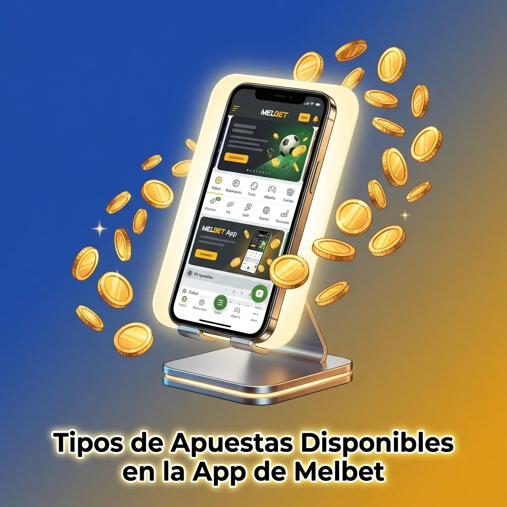 Pantalla de la app Melbet mostrando diferentes tipos de apuestas: simple, combinada, sistema, cadena y línea disponibles.